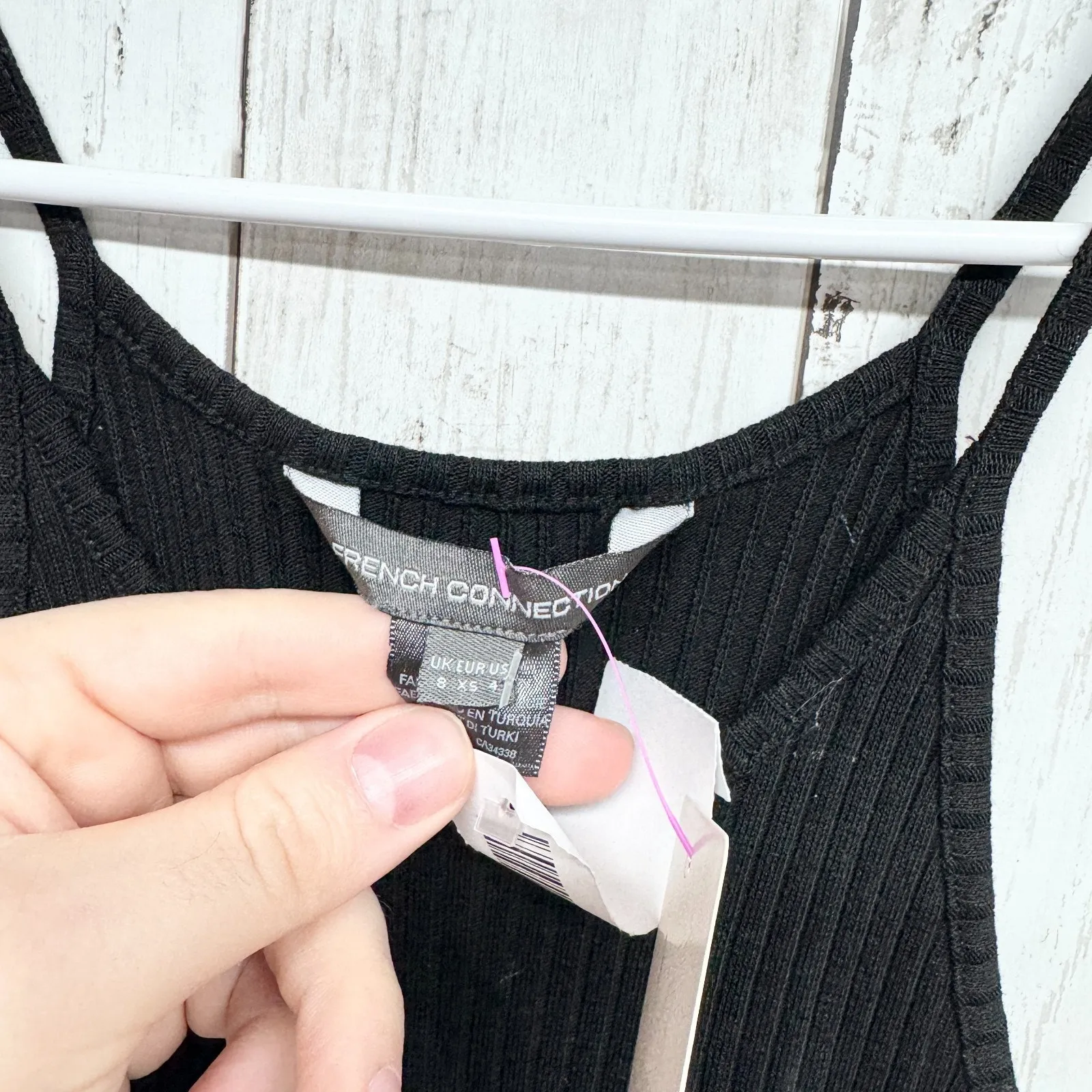 French Connection Dress Women Sz 4 Black Ribbed Sleeveless Spaghetti Strap Midi - Image 4