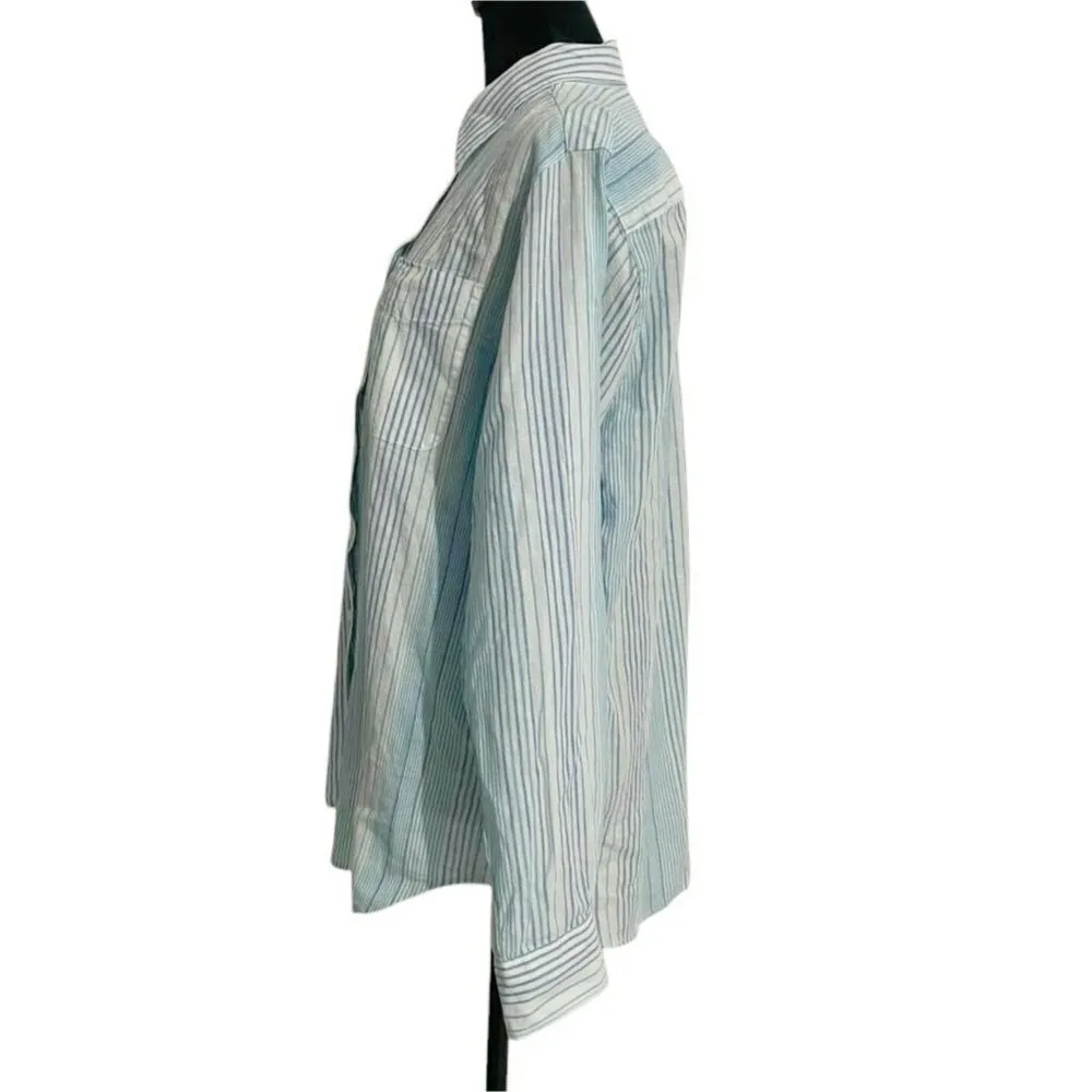 Lands' End Size Medium  Top Blouse Button Up Cotton Linen Blend - Image 4