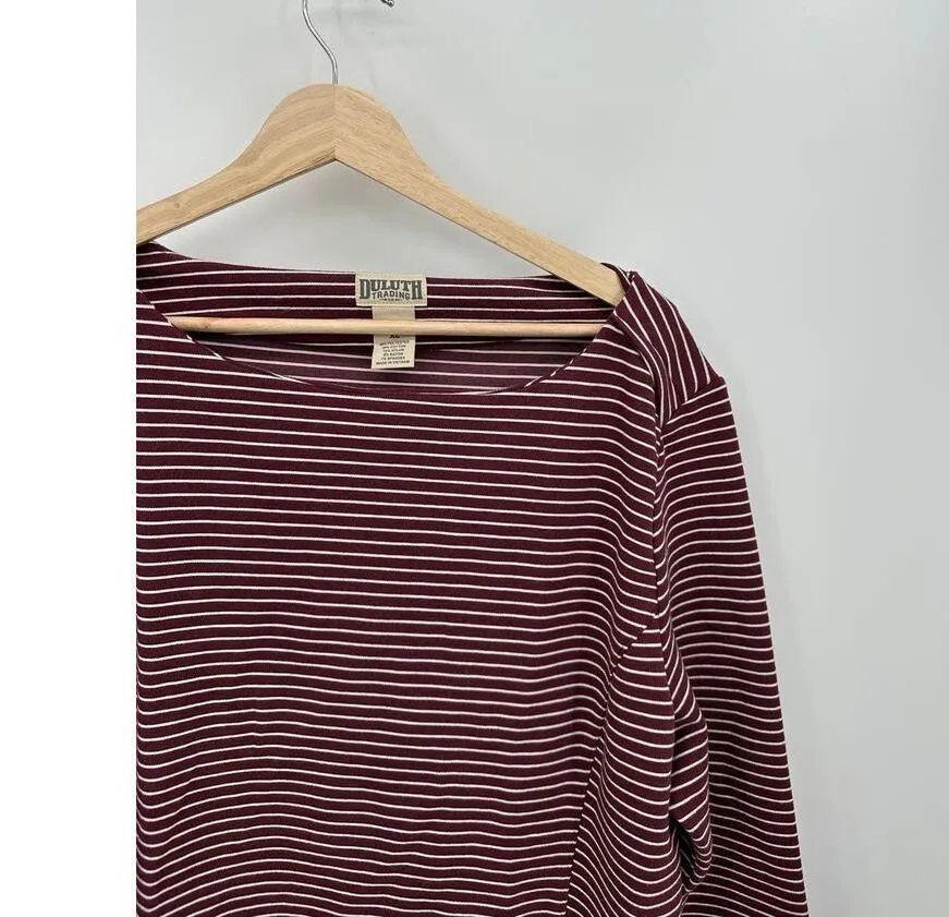 Duluth Trading Co Dress Women XL Burgundy Stripe Long Sleeve Thick Pocket Modest Red - Image 6