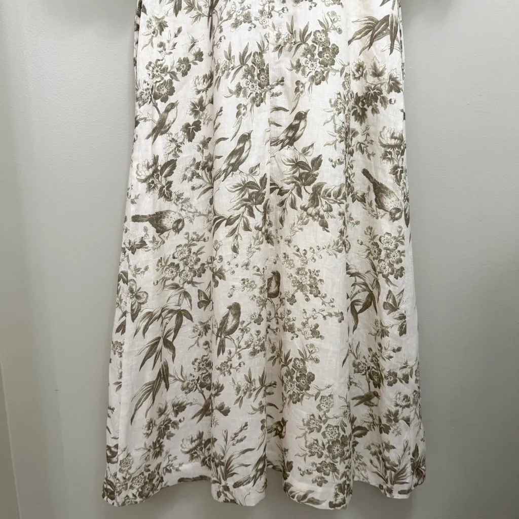 Zimmermann Linen Day Midi Dress Puff Sleeve Pockets Olive Green Toile Floral 6 - Image 7