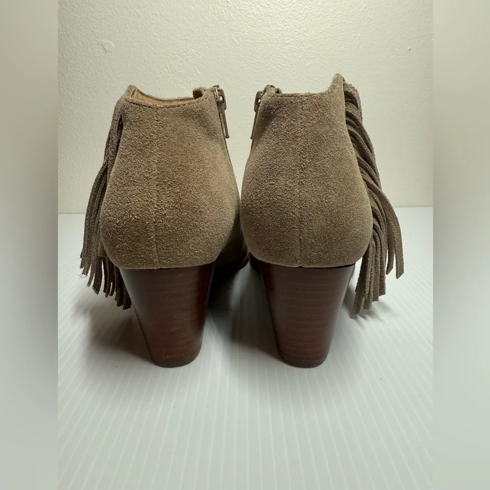Faros Boots Womens 8 Tan Suede Studded Fringe Zip Ankle Booties Cowgirl - Image 5