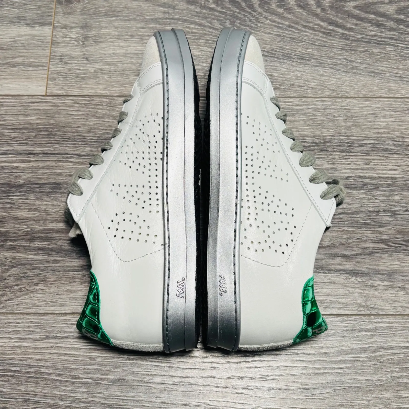 P448 John White Leather Suede Green Croc Sneaker Women EU36 US 6-6.5 - Image 8