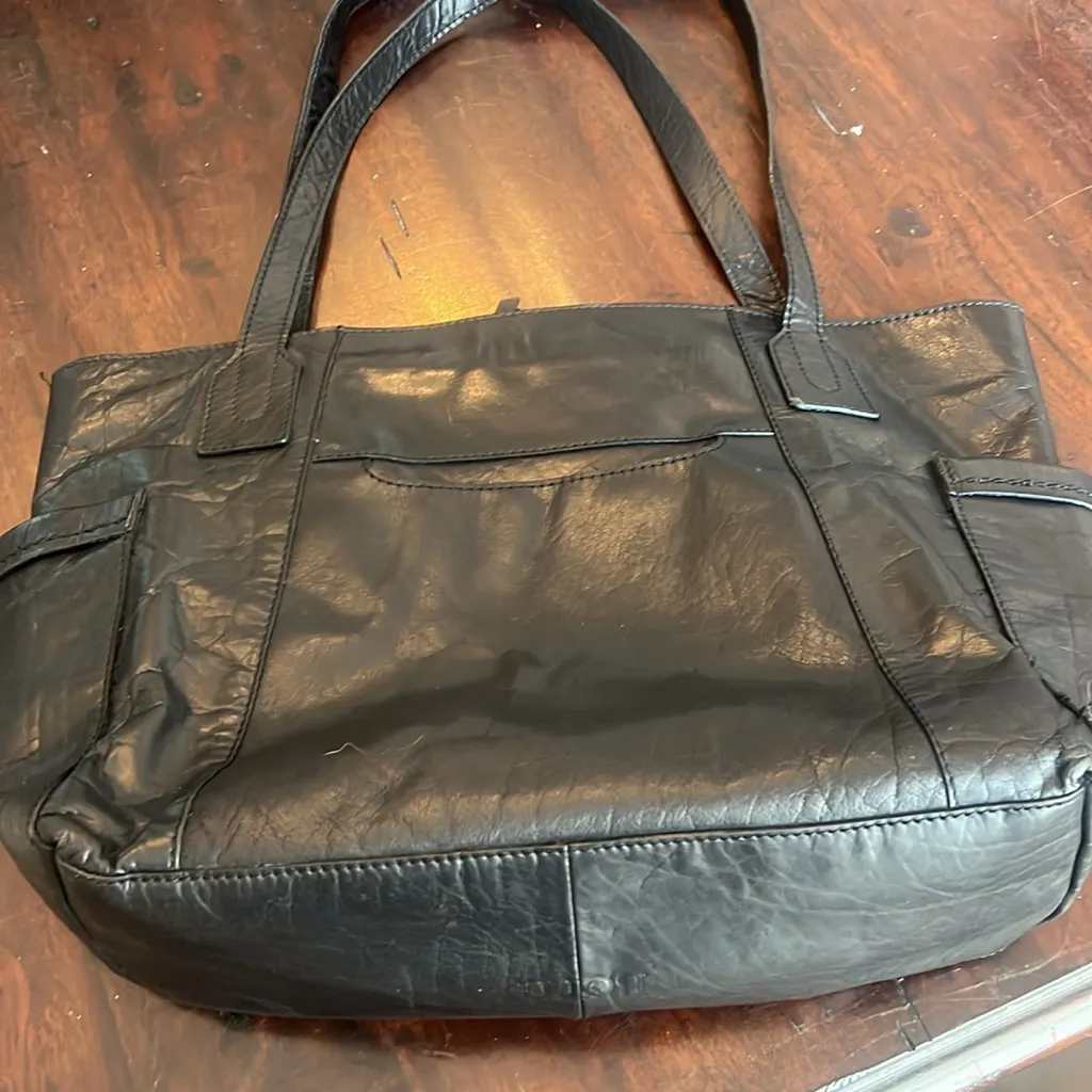 Born leather tote shoulder bag leather distressed black - Image 4