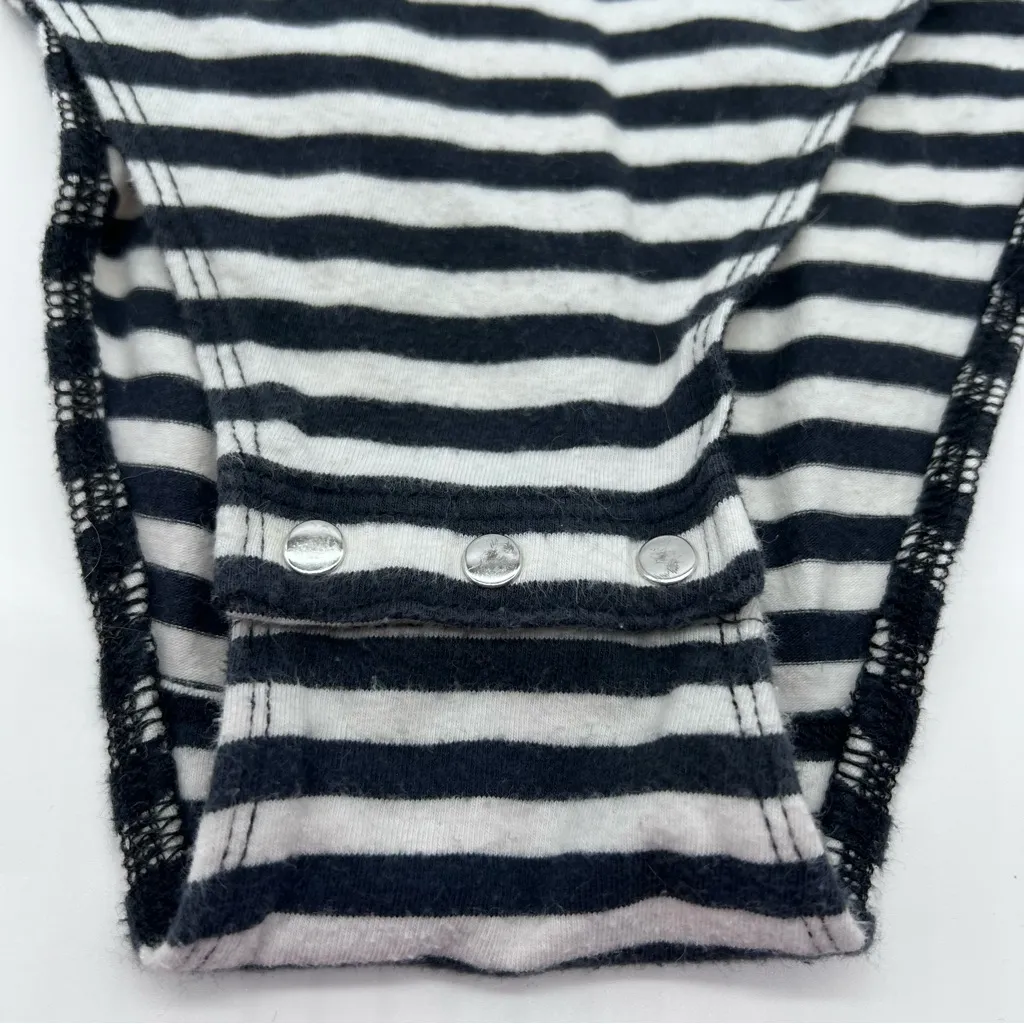 Hollister Women’s Black and White Striped Long Sleeve Round Neck Bodysuit-Size S - Image 4