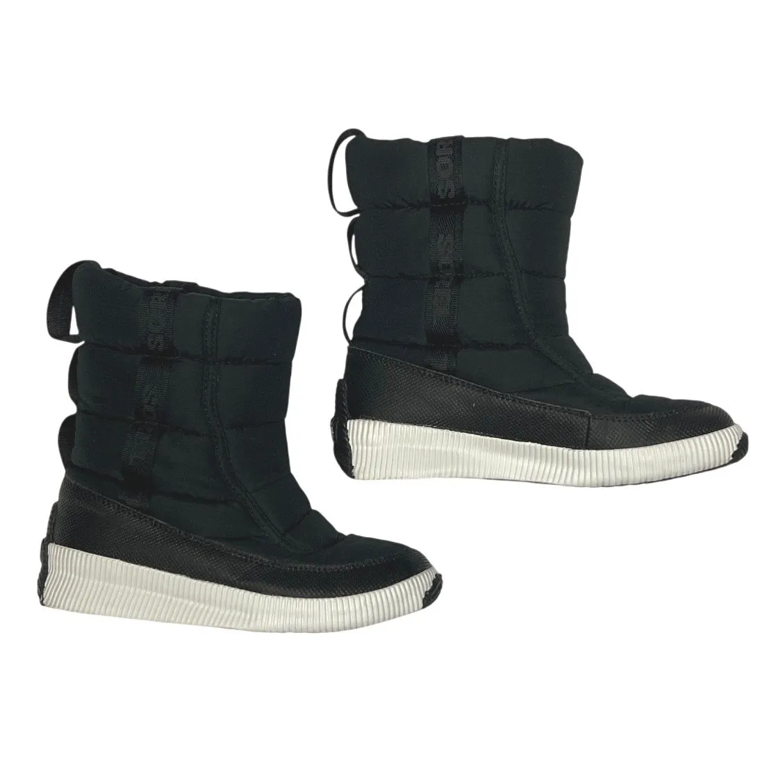 Sorel Out and About Mid Puffer Boots Womens 6.5 Black White EUC - Image 4