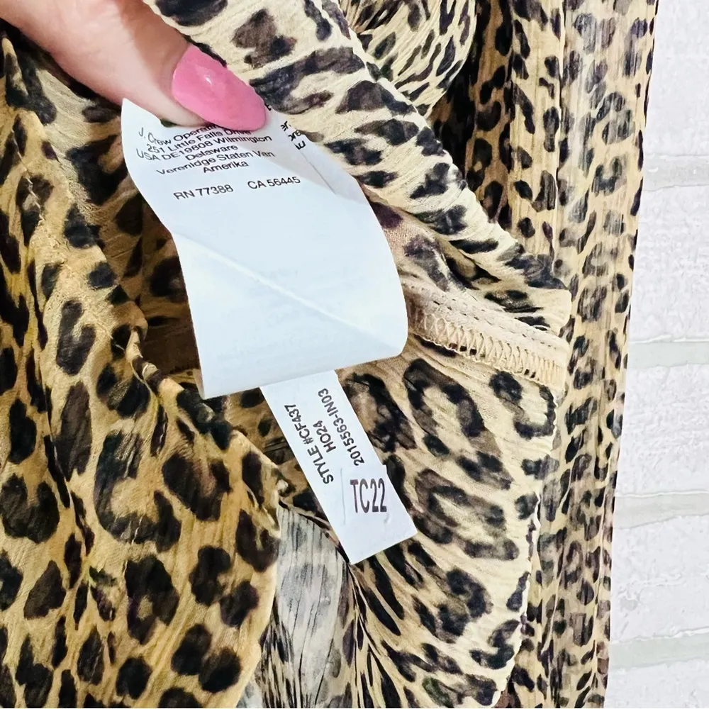 J. Crew Ruffle Button Down Leopard Print Crinkle Chiffon Blouse Size 0 - Image 10