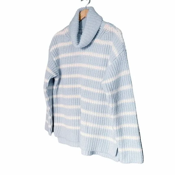 NWT Caslon Striped Sweater Shaker Stitch Turtleneck Blue & Ivory Size Large NEW - Image 7