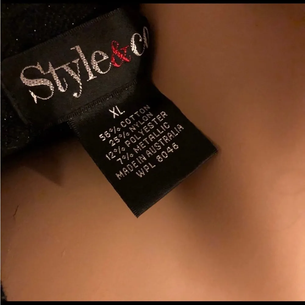 Style & Co Sparkly Black V Neck Long Sleeve Sweater | Shirt - Image 2