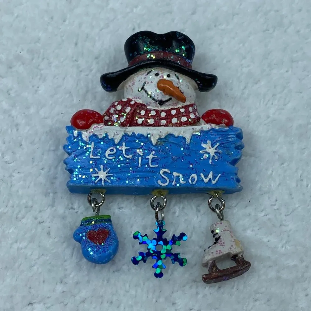 Let It Snow Snowman Winter Holiday Christmas Pin Brooch Jewelry Decorative - Image 2