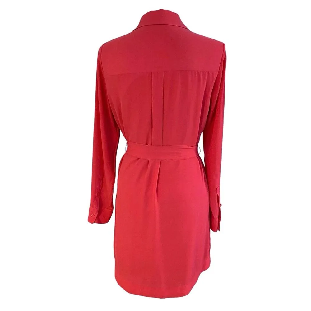 Express Size S Portofino Shirt Dress Mini Coral Pink Button Front Waist Tie Belt - Image 2