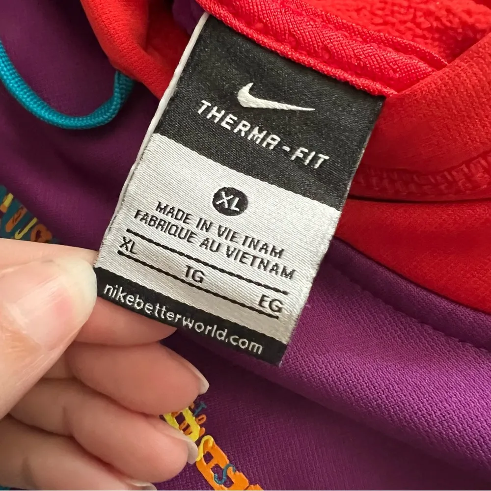 colorblock therma fit hoodie purple neon coral nike swoosh graphic XL - Image 14