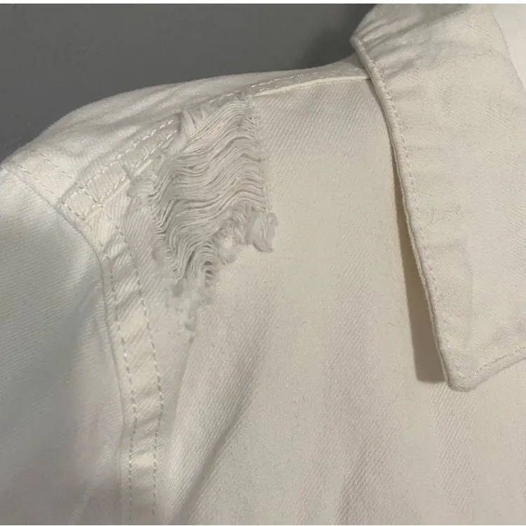 Women’s Red Star white denim jean jacket distressed oversized Classic cut Medium - Image 7