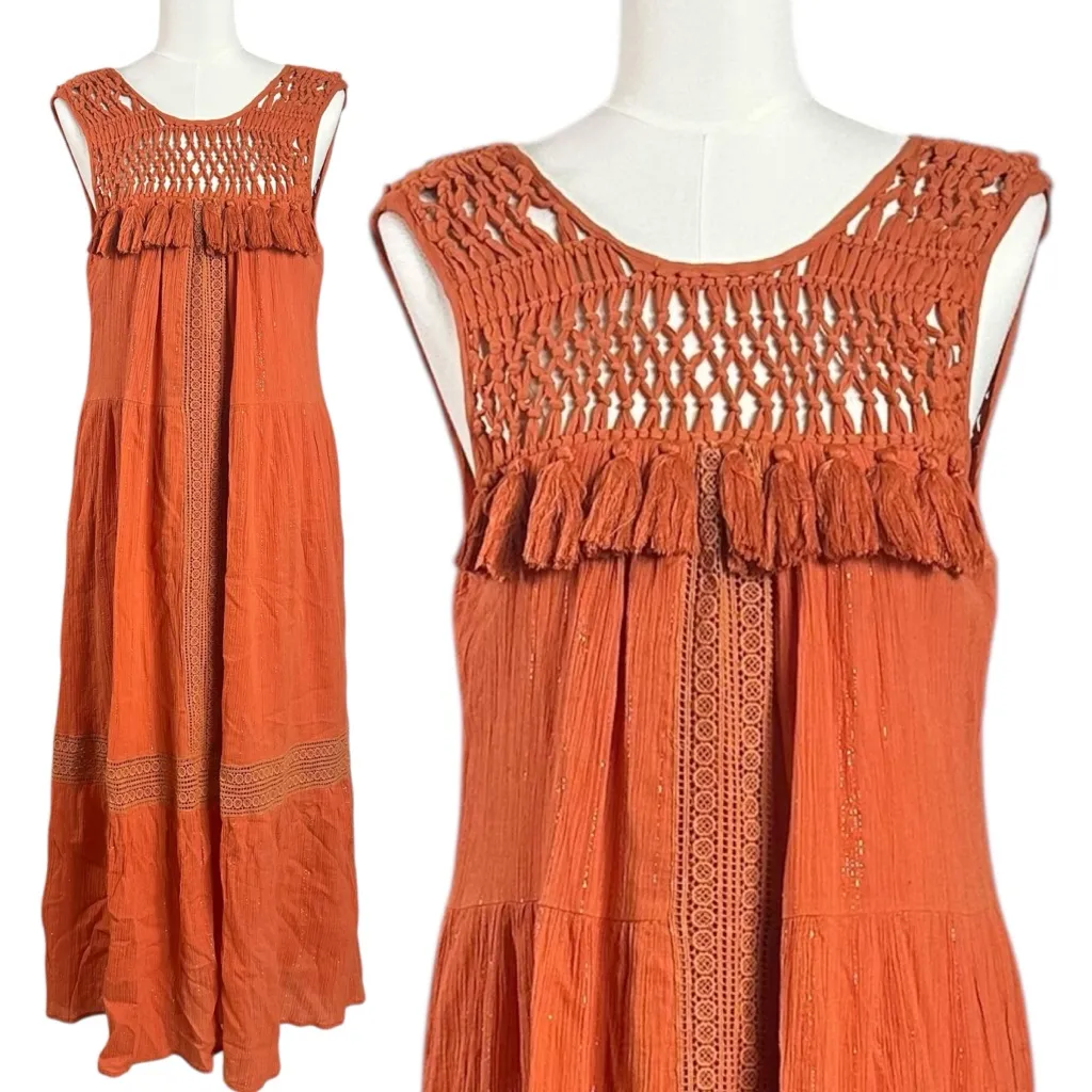 Anthropologie Maeve Bohemian Abilene Maxi Dress Terracotta Rust Resort Medium - Image 4