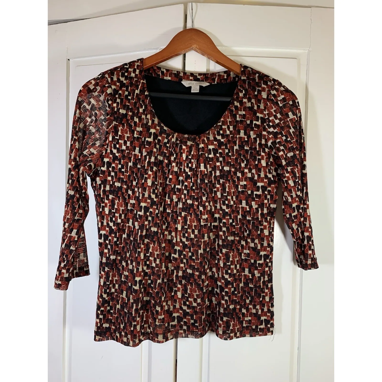 Vtg Laura Ashley Shirt Womens‎ Medium Petite MP Geometric Stretch Comfort Preppy - Image 2