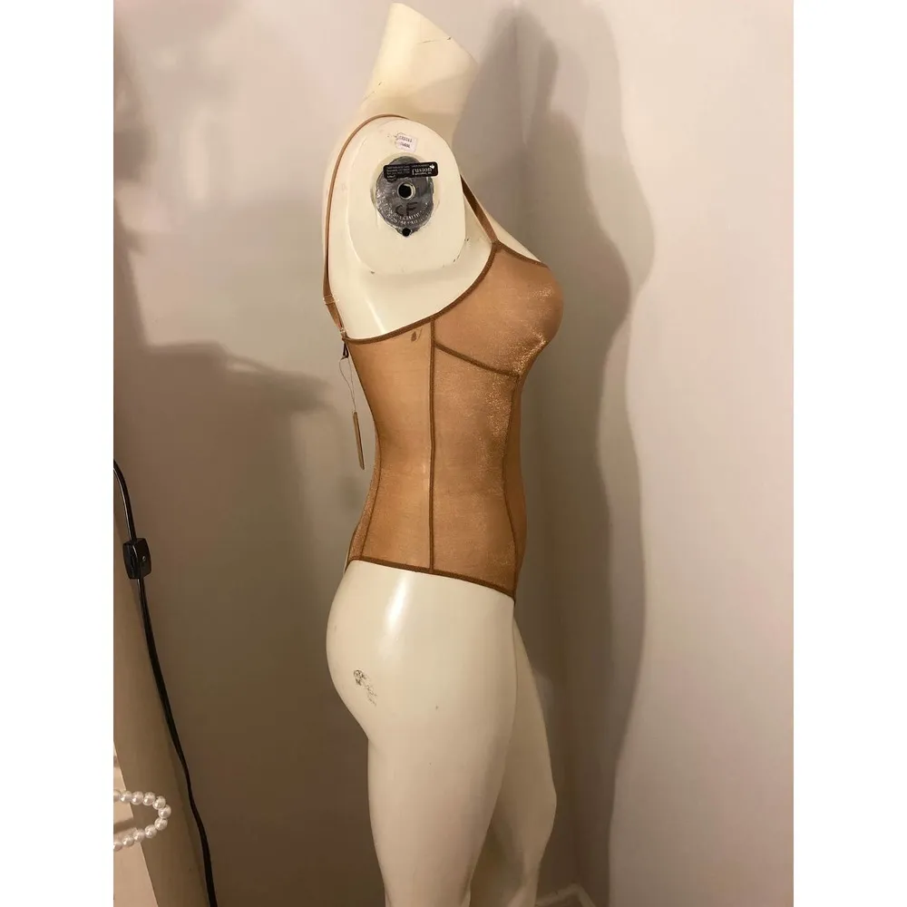 SKIMS Size XL Glissenette Chai Scoop Neck Sheer Bodysuit Shimmery Golden - Image 5