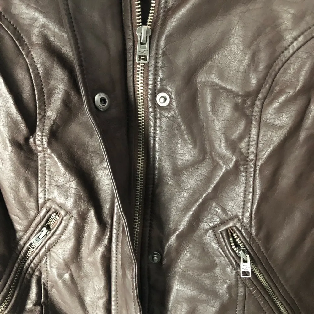 Women's Brown Faux Leather Moto motorcycle  bike Jacket full zip up XS - Image 4