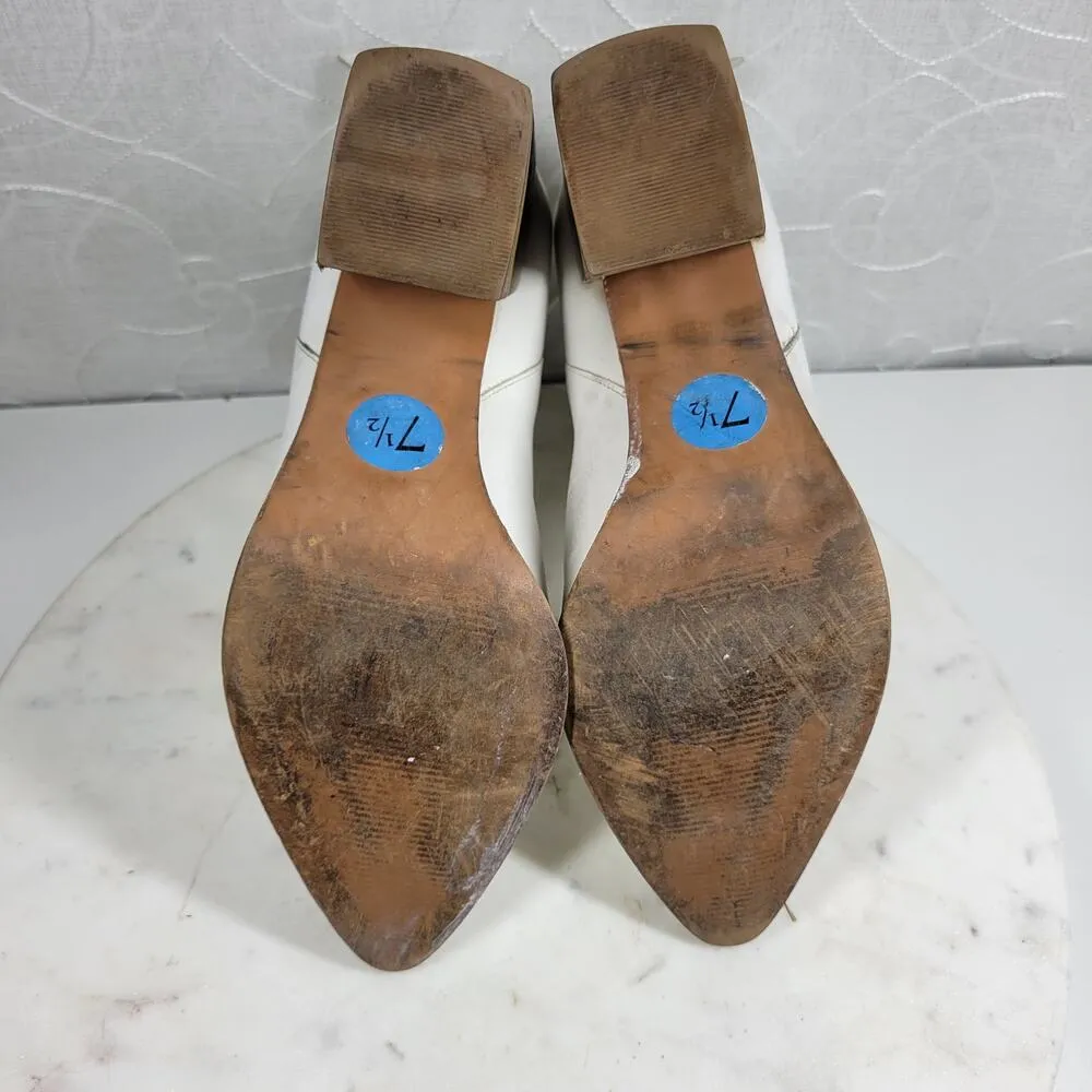 VTG Steve Madden Olga Boots Womens 7.5 White Leather Block Heel Ankle Booties - Image 10