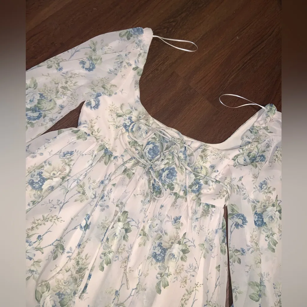 ALTARD STATE Fern Ivory Blue Floral Mini Babydoll Dress NWT $98 cottage fall - Image 5