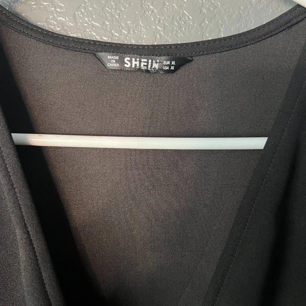 Shein Black Surplice Bodysuit with Sheer Polka Dot Sleeves - Women's XL - Image 3