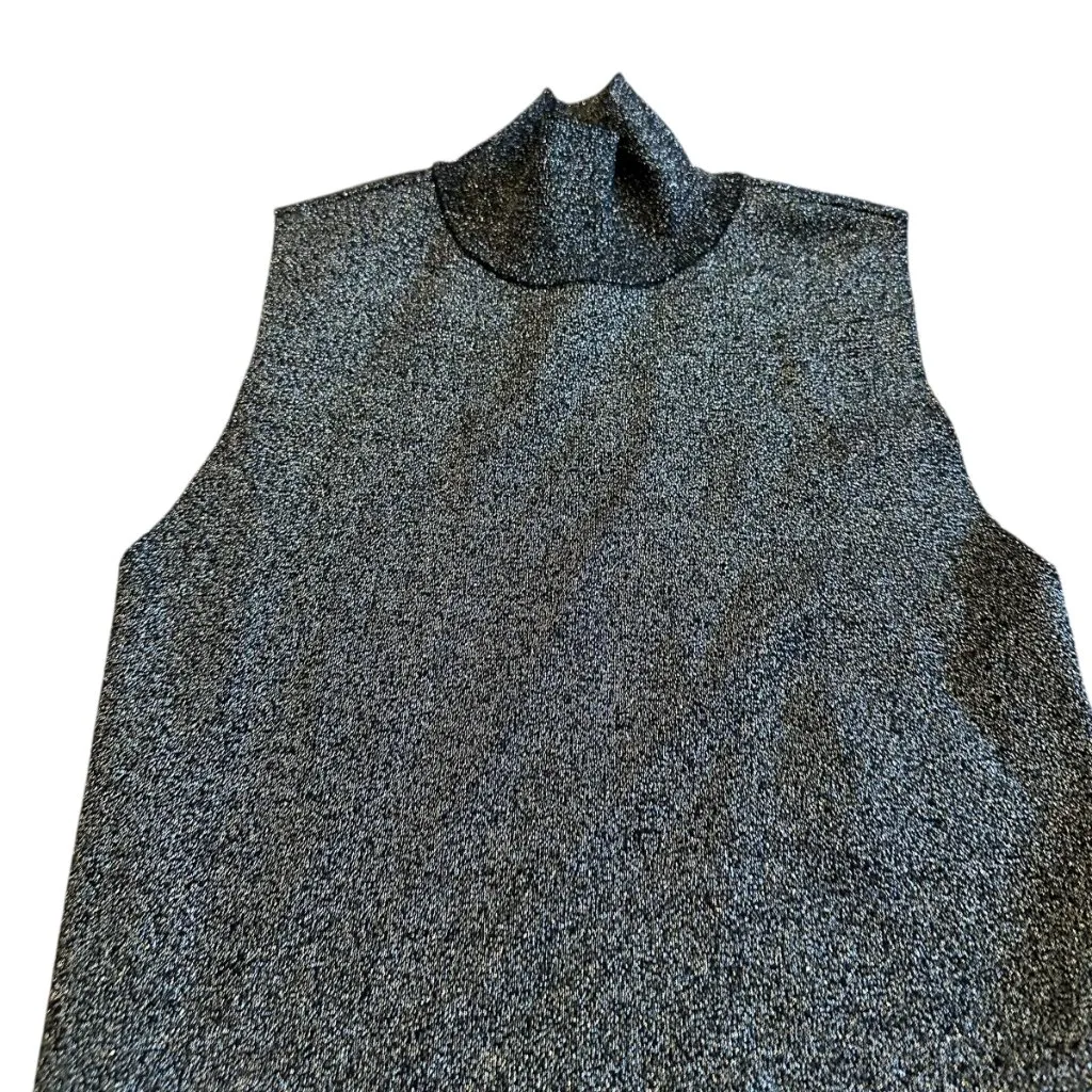 House of Harlow 1960 Silver Glitter Sheath Dress Mock Neck Party Size Small - Image 2