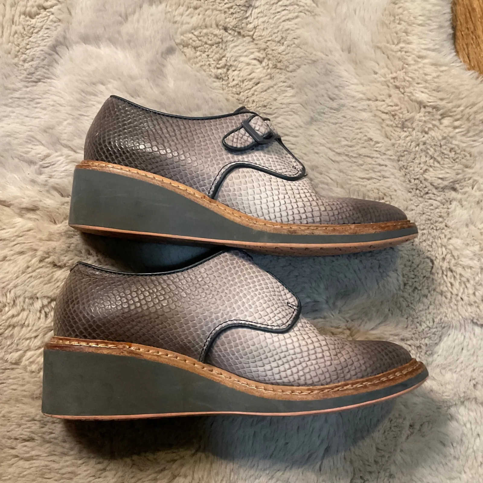 Camper Magna Wedge Size 38 Snakeskin Embossed Oxford Monk Strap Shoes Womens Gray - Image 5