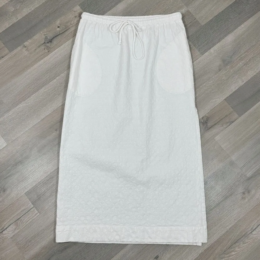 Free‎ People Textured Cotton Side Slit Maxi Skirt White Large Pockets Drawstring - Image 8