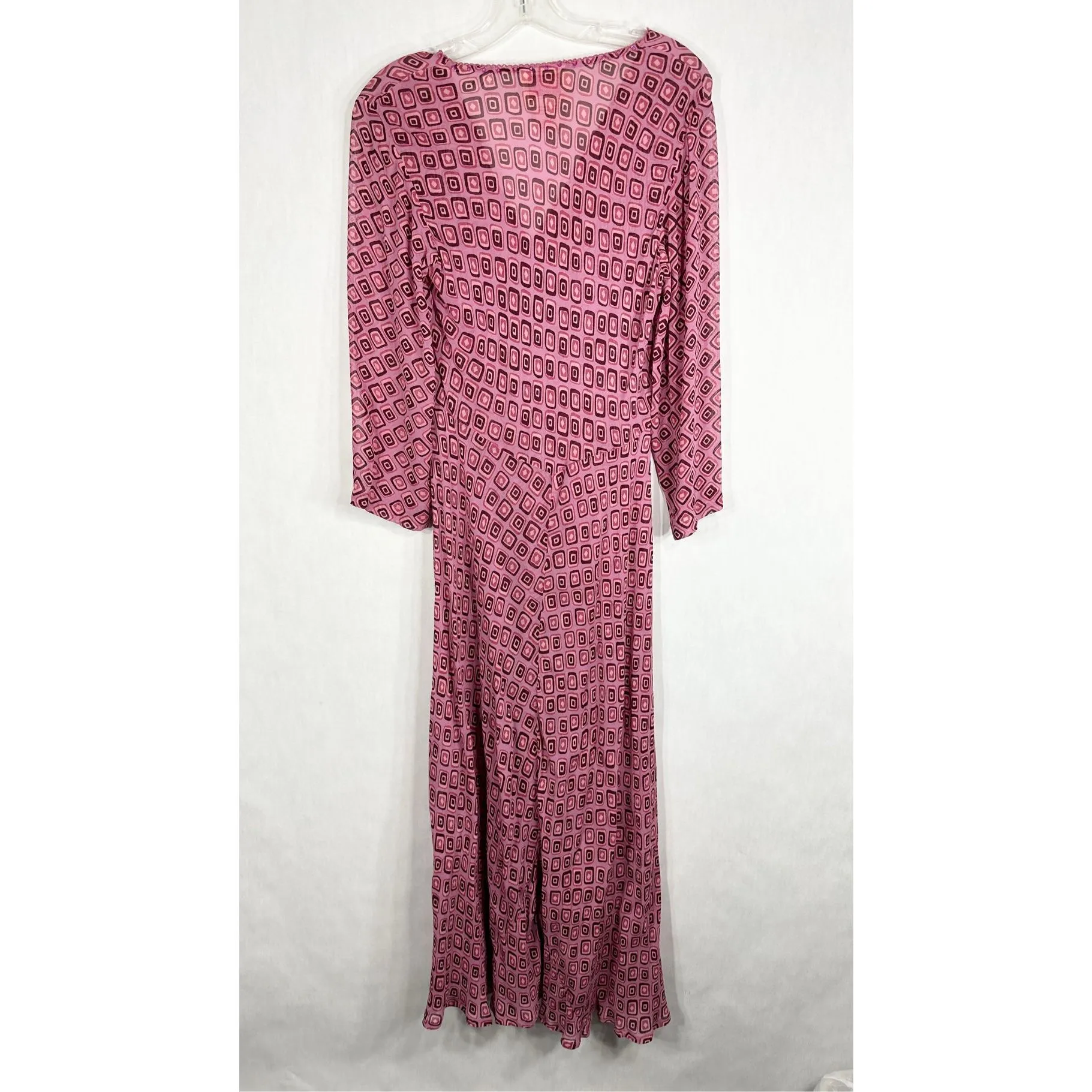 April Cornell Small Dress Maxi‎ Chiffon Pink All Over Print V Neck Sheer 1000 - Image 2