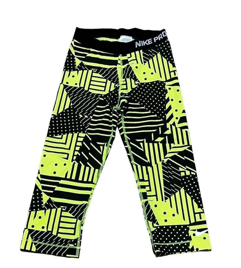 Nike Pro Women's Yellow Abstract Geometric Print Legging Medium Dri - Image 5