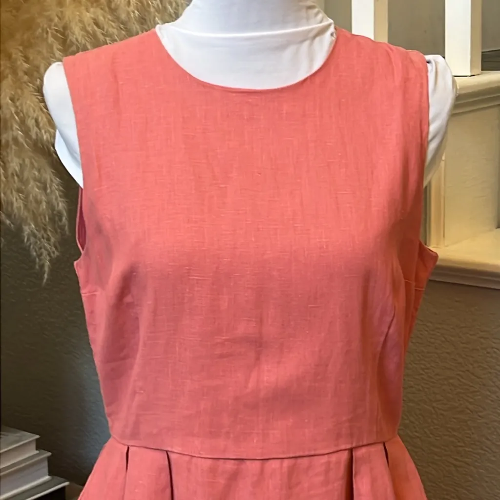 Gap Fit Flare Elegant Coral Sleeveless 100% Linen Dress Size 6 - Image 3