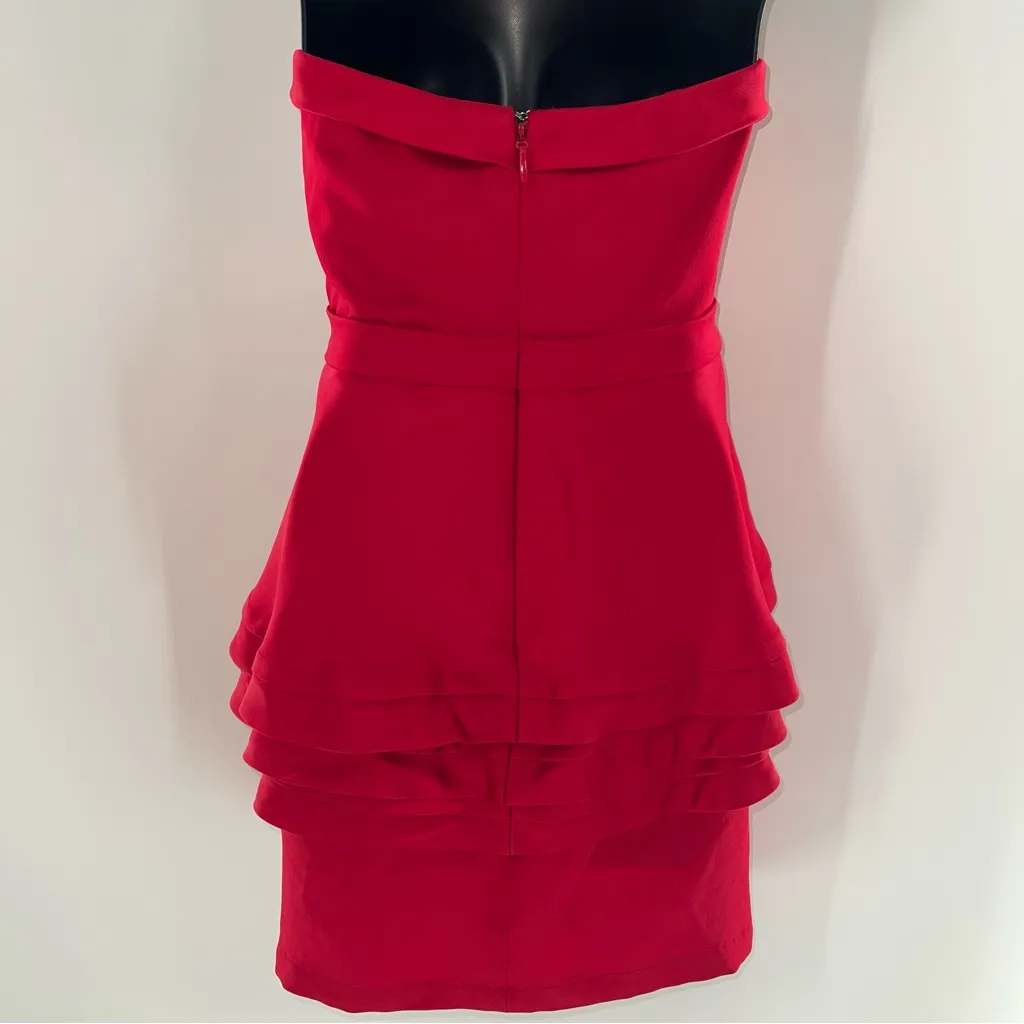 BCBGMaxAzria Deep Red Strapless Sweetheart Neckline Pleated Skirt on Dress-Sz 6 - Image 6