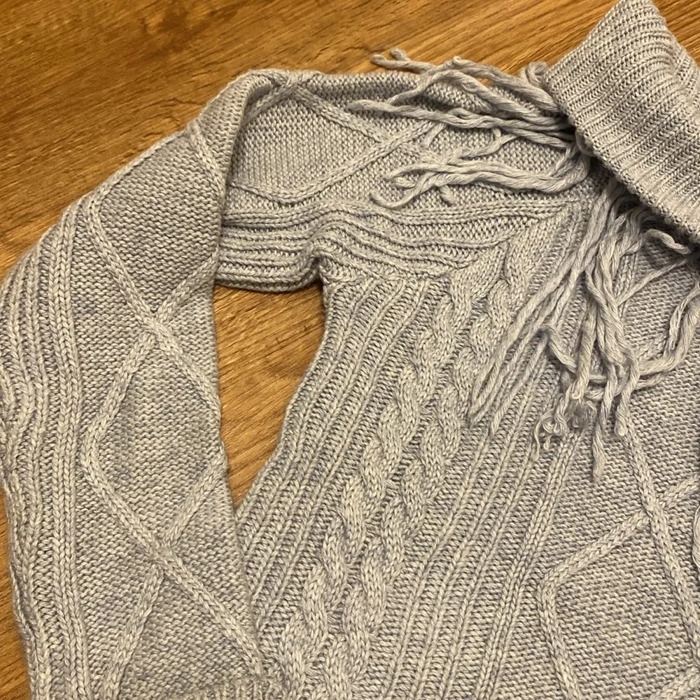 Fate Gray Blue Fringe Cable-knit Sweater - Image 3