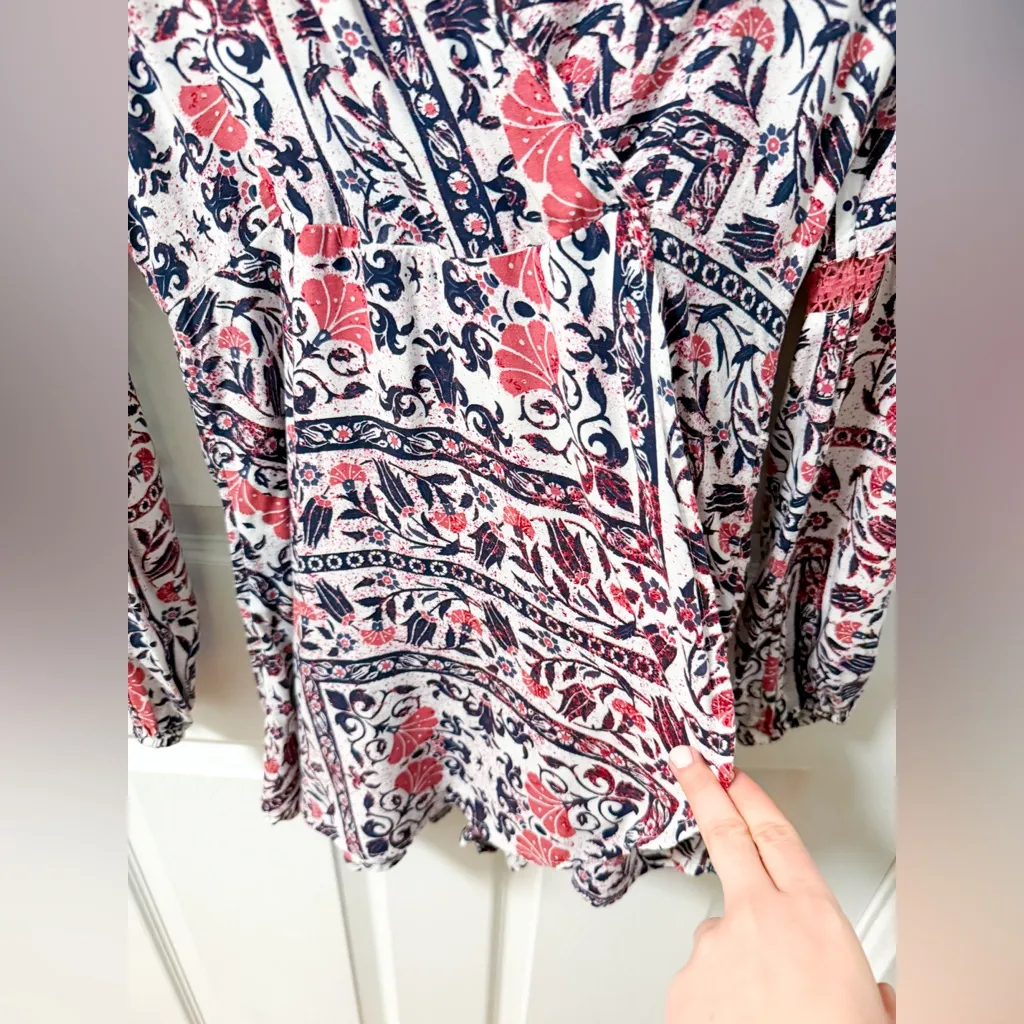 Roxy boho beach pink purple mosaic v neck floral romper playsuit lace small - Image 5