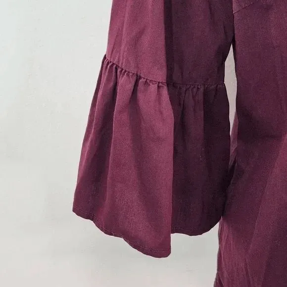 Skies are Blue Oxblood Top with Statement Sleeves Size Small Burgundy Blouse - Image 3