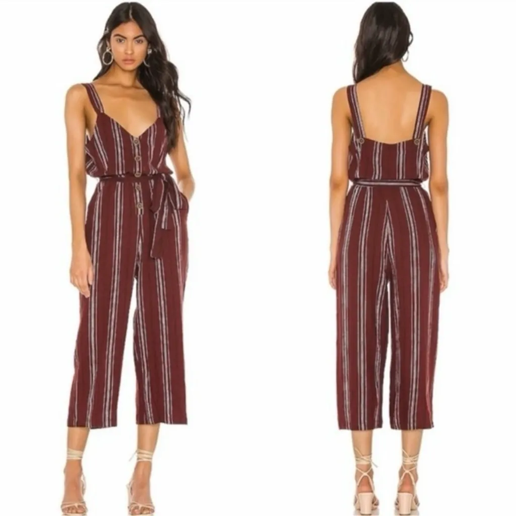 NWT Sanctuary Henna Jumpsuit Cropped Wide Leg Burgundy Striped XS Sleeveless - Image 2