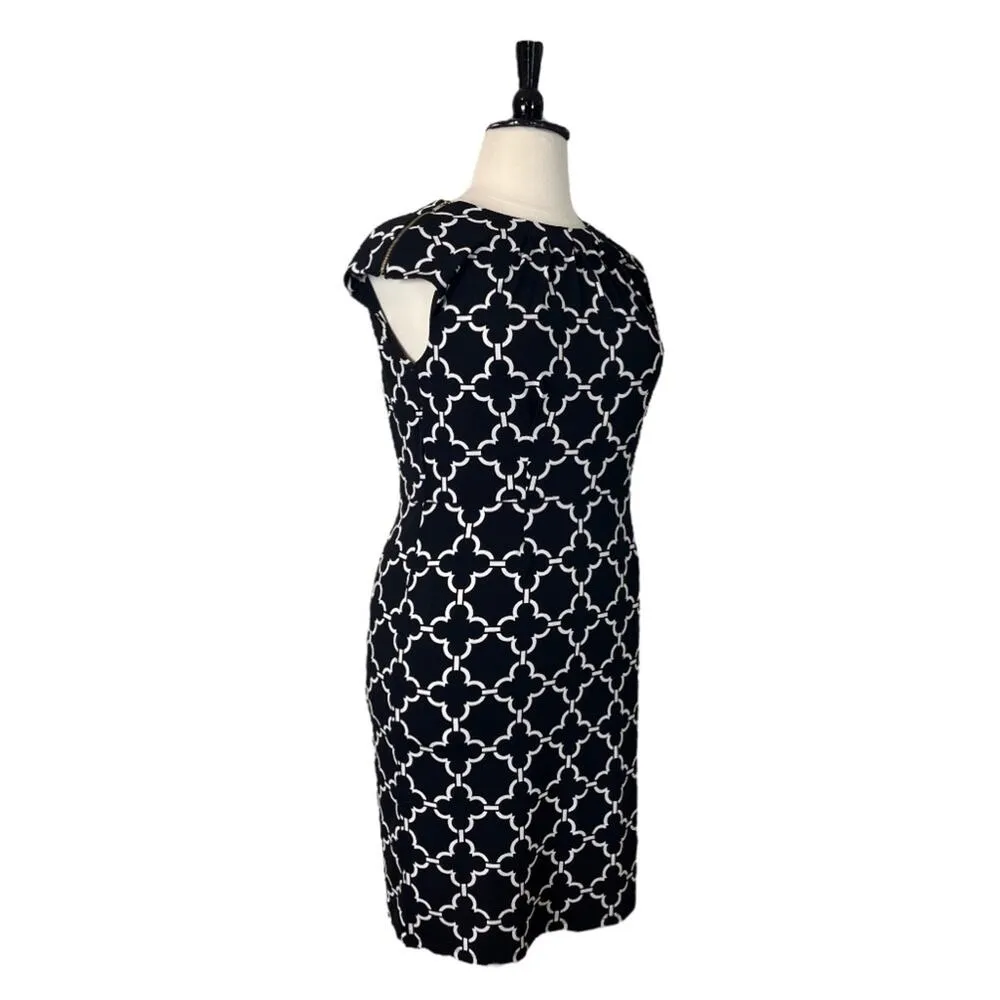 Charter Club Sheath Dress Round Pleat Neck Cap Sleeves Black White Women’s 14 - Image 3