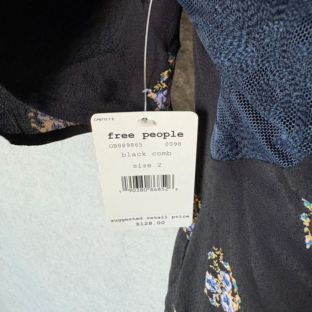 Free People Mockingbird Mesh Inset Mini Dress Women's Size 2 Black and Blue - Image 9