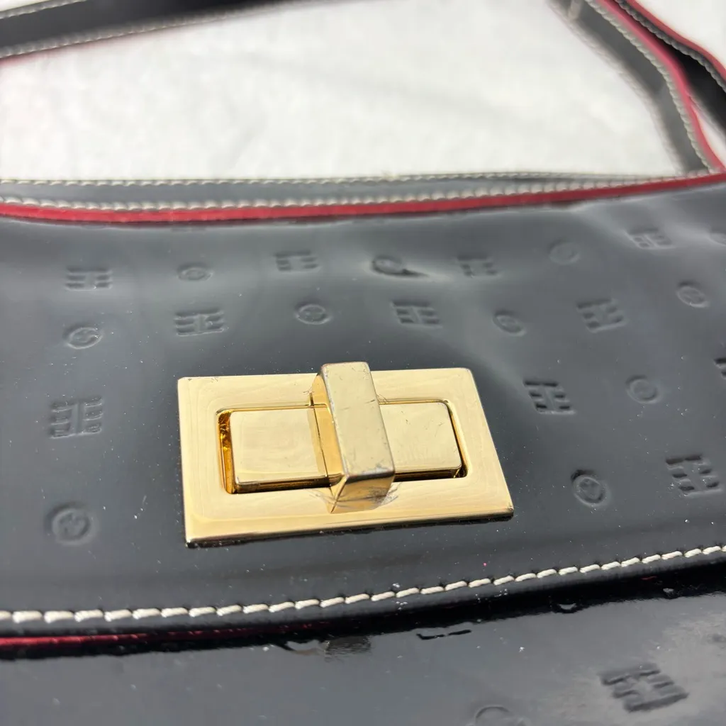 Arcadia Glossy Black Embossed Patent Leather Crossbody Bag - Image 11