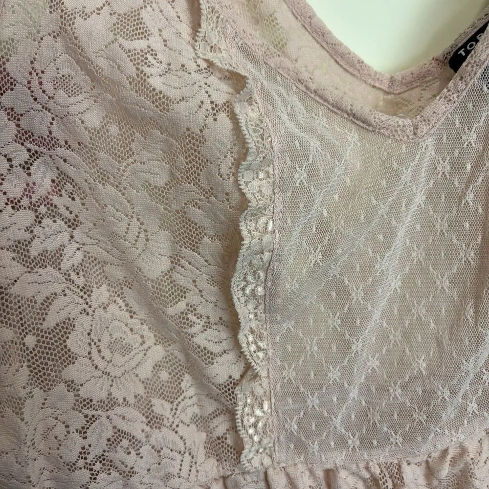 TORRID Blush Pink Lace Babydoll Tank Top Sz 2 (18/20) Cottage Coquette Romantic - Image 5