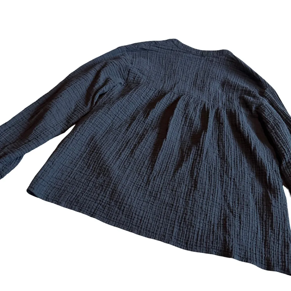 Zara Black Gauze Long Sleeve Shirt Top Blouse Casual Cotton Size Small Women's - Image 9