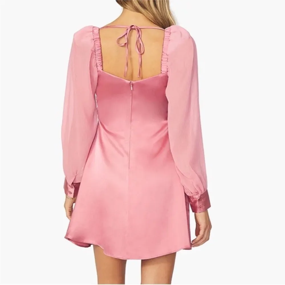 WeWoreWhat Square Neck Satin Long Sleeve Mini Dress‎ in Rosewood Pink Size 0 - Image 2