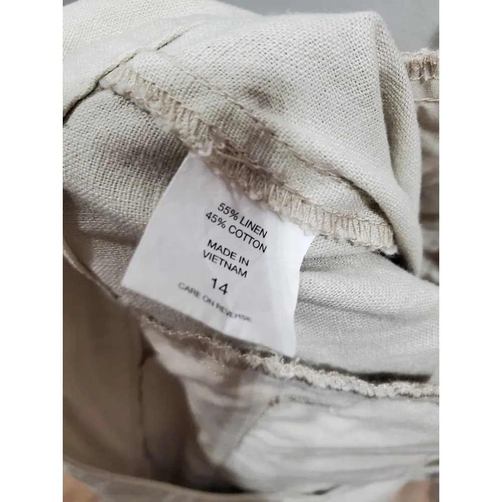 Newyork & Co. Women's Ivory Linen Mid Rise Pull On Wide Leg Dress Pant Size 14 - Image 9