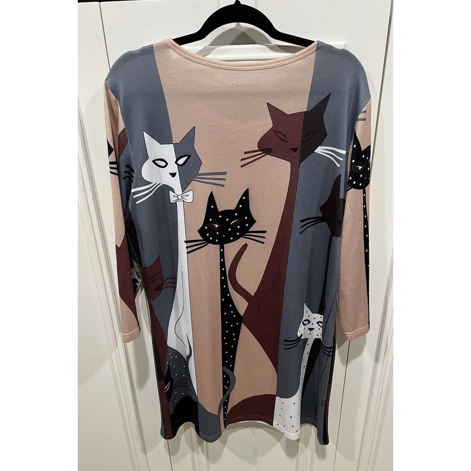 Serengeti Fashions Cat Tunic Dress Size Large Retro Kitty Stretch Knit Fun - Image 3