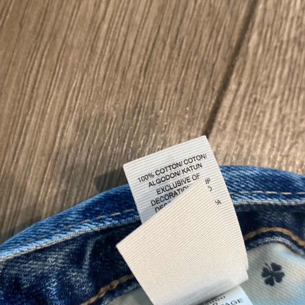 Lucky Brand High Rise Distressed Graphic Button Fly Cut Off Blue Jean Shorts Siz - Image 16