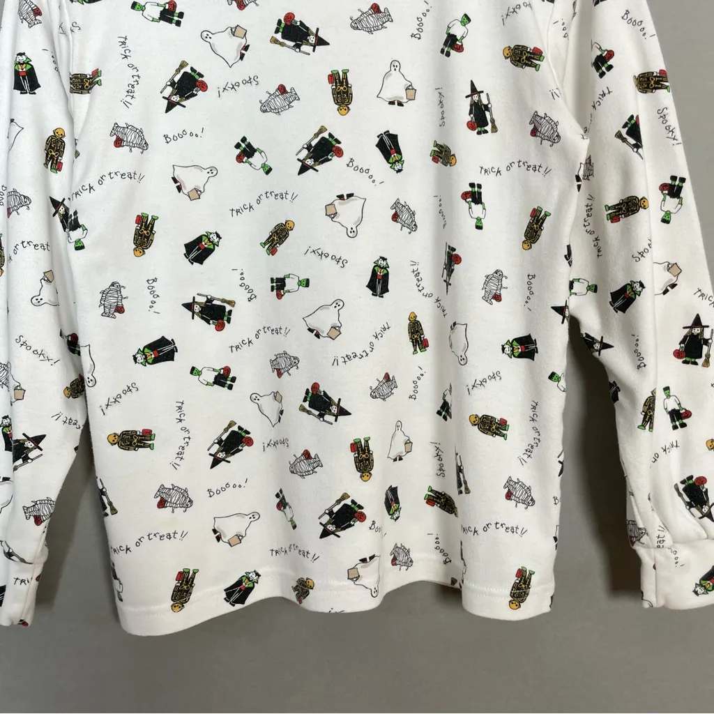 Vintage Halloween Shirt Turtleneck Long Sleeve Tee White Skeleton Witch Ghost - Image 9