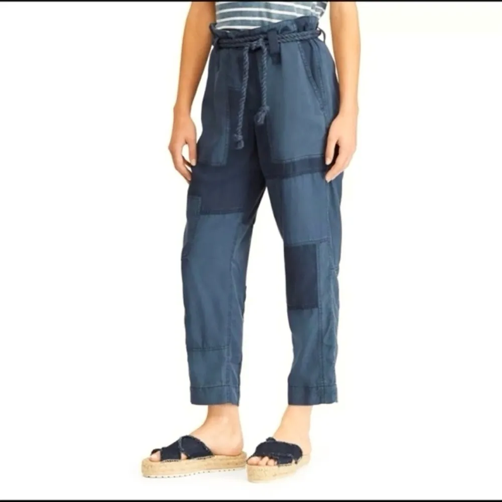 Polo by Ralph Lauren Pants Blue Patchwork High Rise Cropped Rope Belt 8 Nautical - Image 2