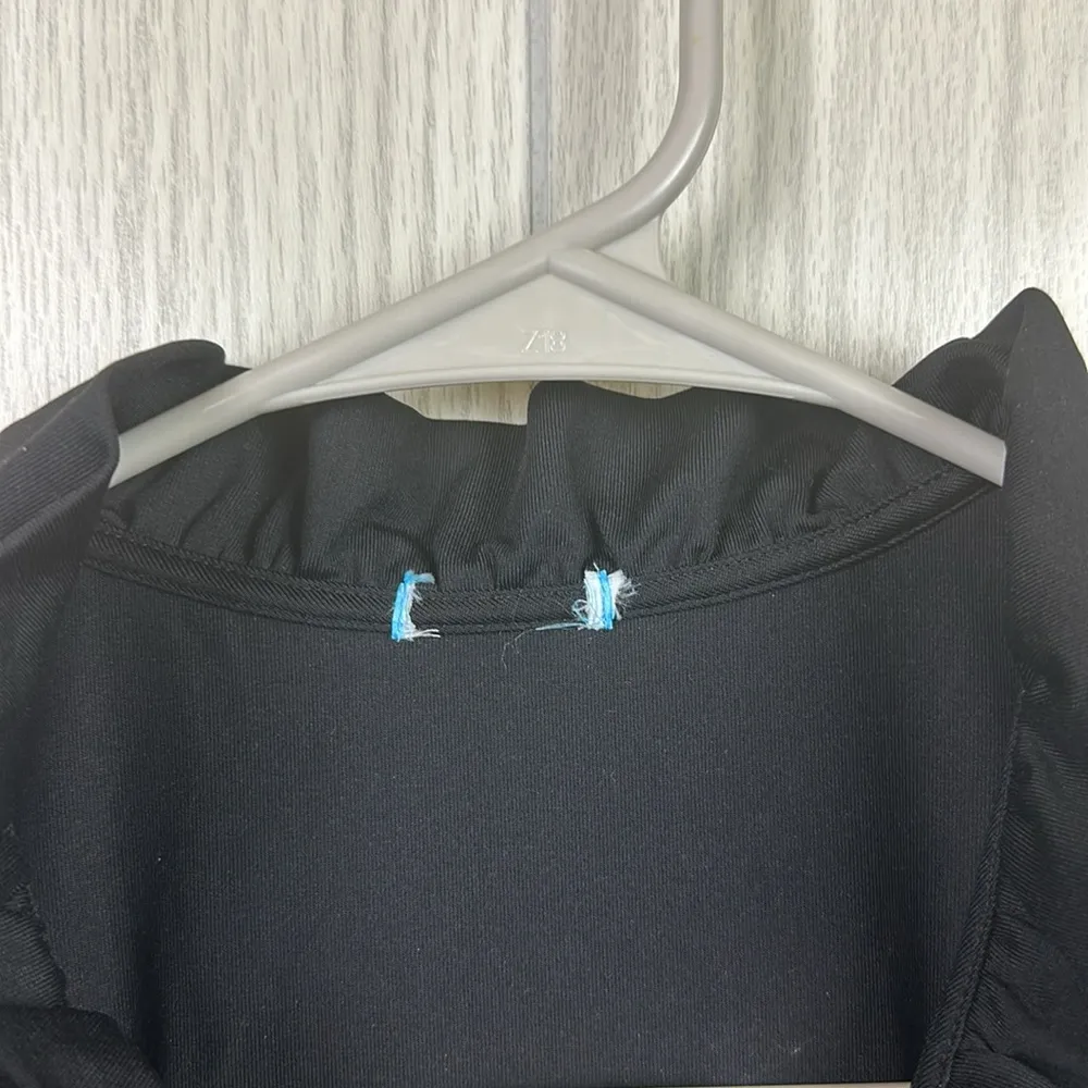 J Mclaughlin Women Dress Small Black Catalina 3/4 Sleeve Ruffle Neck Knee Length - Image 4