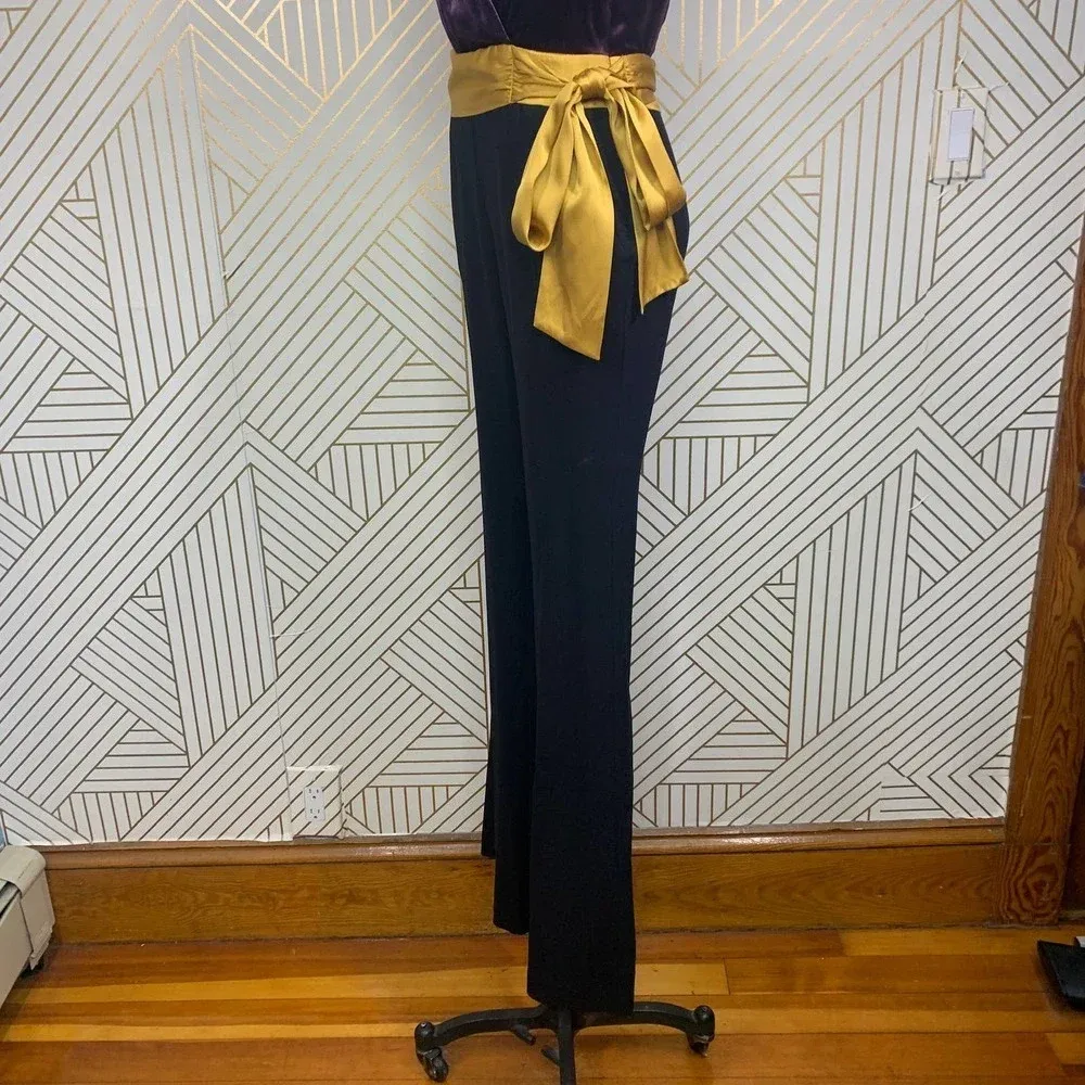 Ramy Brook Nina Jumpsuit Purple Velvet Black Yellow Sash Size‎ US 2 - Image 7