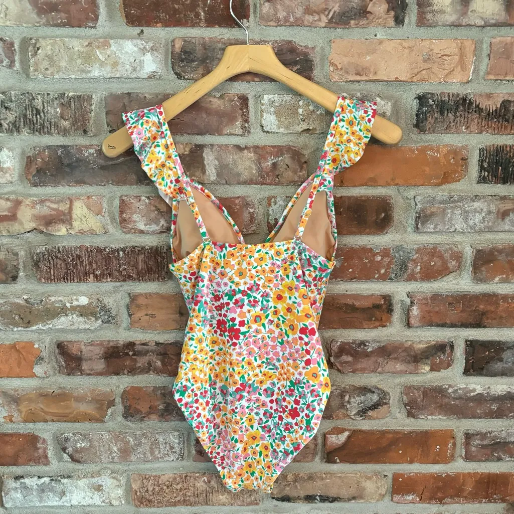 J. Crew Floral Ruffle One Piece Swimsuit, XS Yellow - Image 9