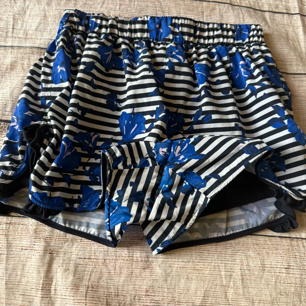 Kate Spade Cali Dreaming Hibiscus Blue Striped Athletic Swim Shorts Size Small - Image 7