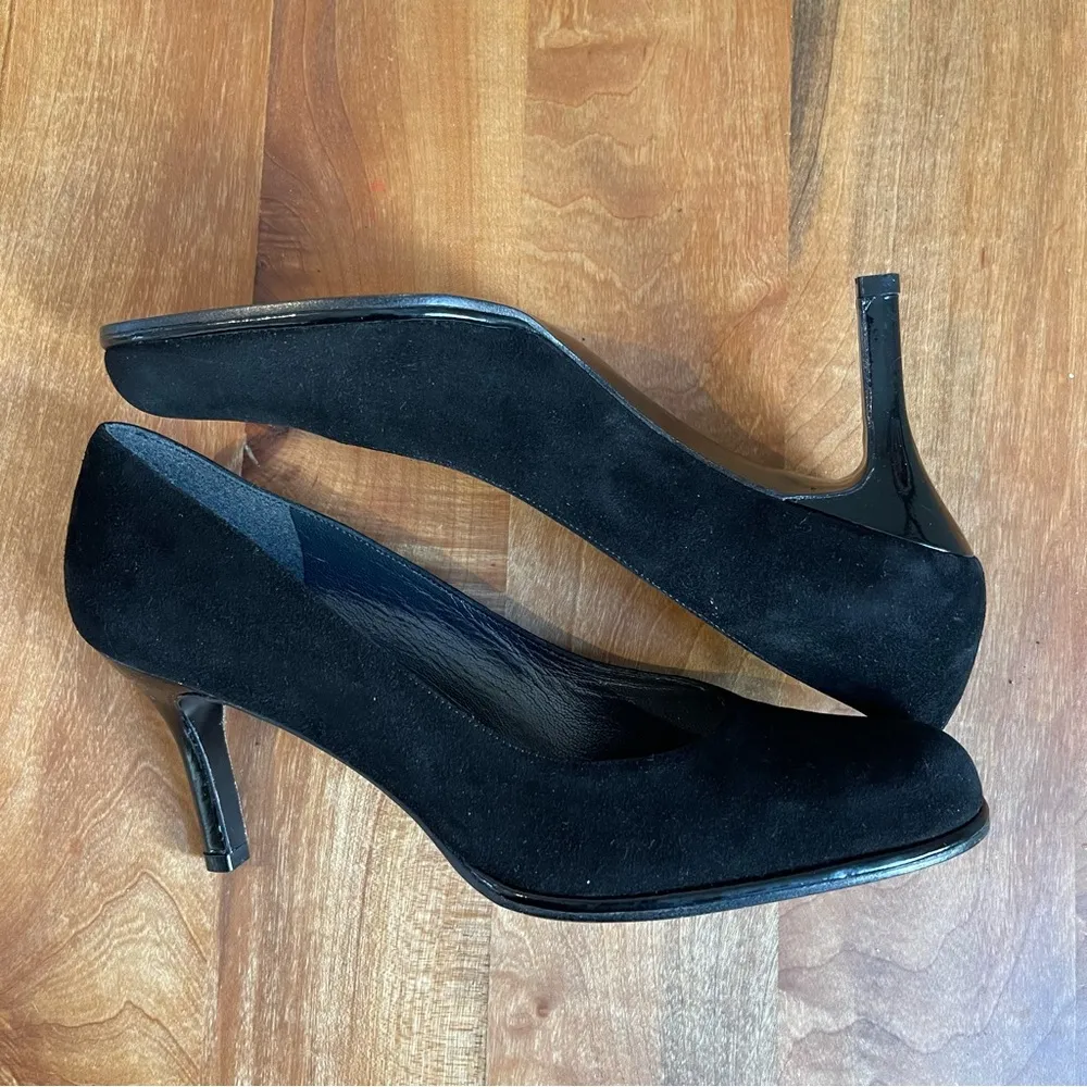 Stuart Weitzman Black Suede Patent Leather Hidden Platform Heels Pumps Size 7.5 - Image 5